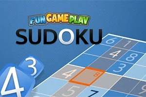 Tablero de Sudoku con números y un estilo de diseño azul, con el título SUDOKU y letras estilizadas