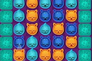 Iconos coloridos de caras de animales en tonos azul y naranja organizados en una cuadrícula