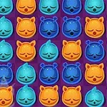 Iconos coloridos de caras de animales en tonos azul y naranja organizados en una cuadrícula