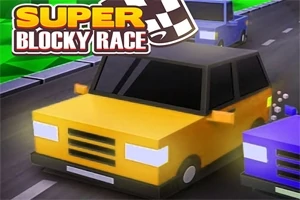 Carros de bloques en una carretera con un diseño colorido y estilo pixelado