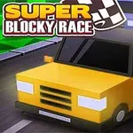 Carros de bloques en una carretera con un diseño colorido y estilo pixelado