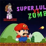 Personaje de bigote y gorra roja enfrentándose a un zombi verde mientras una princesa observa desde una plataforma