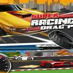 Coches de carreras de alta velocidad en una pista urbana con un velocímetro y llantas en primer plano