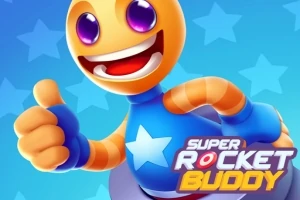 Personaje animado con cabeza y ojos grandes, sonriendo y levantando el pulgar, sobre un fondo azul con estrellas