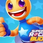 Personaje animado con cabeza y ojos grandes, sonriendo y levantando el pulgar, sobre un fondo azul con estrellas
