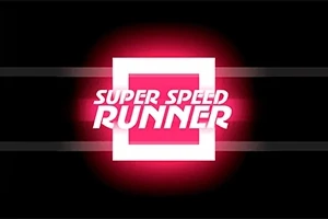 Texto en neón rosa y blanco que dice Super Speed Runner sobre un fondo oscuro con un efecto de resplandor