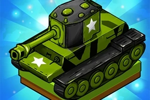 Tanque de caricatura de color verde con estrellas blancas en un fondo azul brillante