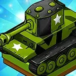 Tanque de caricatura de color verde con estrellas blancas en un fondo azul brillante
