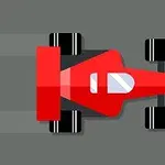Auto de carreras rojo visto desde arriba en un fondo gris con líneas que sugieren velocidad