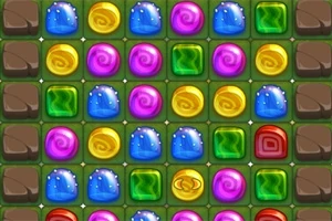 Cuadrícula de bloques de colores con patrones espirales y celestes brillantes