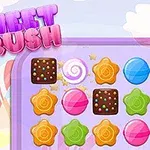 Interfaz colorida con caramelos de diferentes formas y colores en un tablero de juego, acompañada de un título estilizado en la esquina superior izquierda