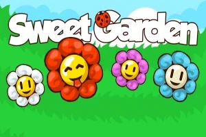 Flores coloridas con caras sonrientes sobre un fondo de césped y cielo, con un título que incluye una mariquita