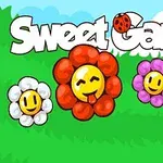 Flores coloridas con caras sonrientes sobre un fondo de césped y cielo, con un título que incluye una mariquita