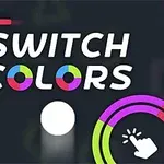 Texto Switch Colors en el centro de la imagen con elementos de barras y círculos de colores brillantes sobre un fondo oscuro