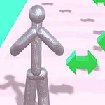Figura metálica en un camino con flechas verdes