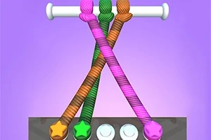 Cuerdas de colores entrelazadas en un palo blanco sobre un fondo morado