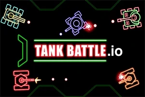 Tanques de colores neón rodean el texto TANK BATTLE