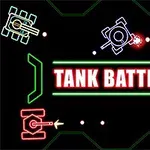 Tanques de colores neón rodean el texto TANK BATTLE