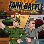 Dos comandantes de aspecto caricaturesco apuntando con el dedo en primer plano, con tanques de guerra verdes y rojos disparando en el fondo