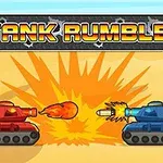 Tanques rojo y azul enfrentándose con una explosión en el fondo sobre un terreno desértico