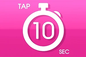 Cronómetro blanco sobre fondo rosa con el número 10 en el centro y las palabras TAP y SEC alrededor