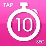 Cronómetro blanco sobre fondo rosa con el número 10 en el centro y las palabras TAP y SEC alrededor