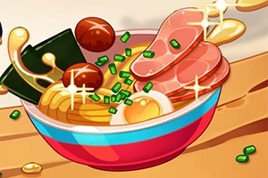 Un tazón de ramen colorido con rebanadas de carne, huevo, algas y cebollín, con detalles brillantes