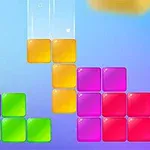Bloques de colores brillantes (morado, verde, amarillo y rosa) apilados sobre un fondo azul degradado