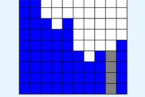Cuadrícula con bloques azules y blancos formando formas escalonadas, y una columna gris en el lado derecho
