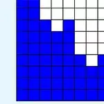 Cuadrícula con bloques azules y blancos formando formas escalonadas, y una columna gris en el lado derecho
