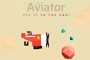 Avión rojo con una estrella amarilla volando junto a figuras geométricas en un fondo beige
