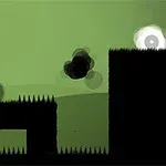 Fondo verde oscuro con siluetas negras de plataformas y un ojo blanco estilizado en el centro