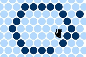 Círculo de puntos azules con un gato negro en el centro