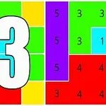 Número 13 en grande sobre fondo de bloques de colores con números pequeños en un patrón de rompecabezas