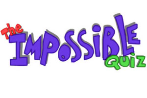Texto colorido que dice The Impossible Quiz en diferentes tamaños, con letras rojas, moradas, azules y verdes sobre un fondo blanco