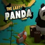 Panda de diseño geométrico en una isla pequeña rodeada de agua con troncos y un salvavidas