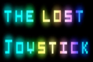 Texto multicolorido y brillante que dice The Lost Joystick sobre un fondo negro