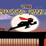 Silueta de un ninja corriendo con un fondo de luna llena y un cielo al atardecer