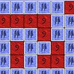Cuadrícula de bloques azules con bombas y bloques rojos con el número nueve
