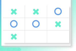 Gato con X en verde y O en azul distribuidos en una cuadrícula de tres por tres