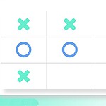 Gato con X en verde y O en azul distribuidos en una cuadrícula de tres por tres