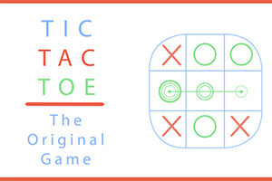 Diseño minimalista con un tablero de tres en raya y el texto Tic Tac Toe The Original Game