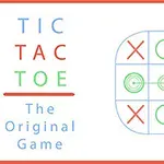Diseño minimalista con un tablero de tres en raya y el texto Tic Tac Toe The Original Game