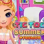 Niña con cabello rubio y gafas rosas en un ambiente colorido con el texto Tic Toc Summer #Fashion