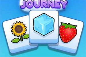 Tres fichas ilustradas con un girasol, un cubo de hielo y una fresa sobre un fondo azul con el texto JOURNEY en la parte superior