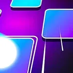 Luz brillante rebotando sobre plataformas azules en un fondo púrpura