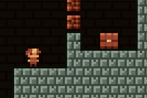 Personaje pixelado en un entorno de plataforma con ladrillos y bloques