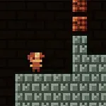 Personaje pixelado en un entorno de plataforma con ladrillos y bloques