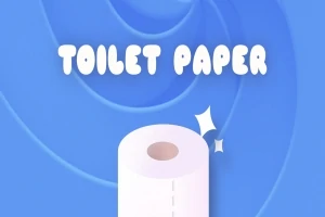 Rollo de papel higiénico brillante sobre un fondo azul con la inscripción TOILET PAPER