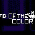 Texto en píxeles TOME OF THE COLOR con un gráfico de gato en estilo retro sobre un fondo oscuro